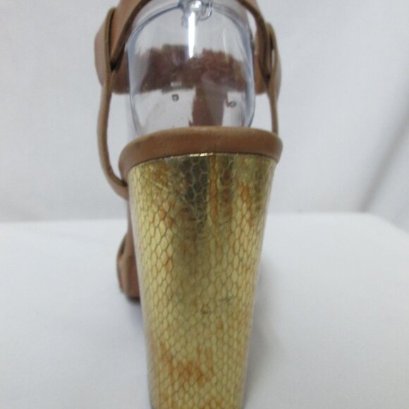 ASH Rachel tan gold buckle platform block heels sandals Size Sz 39 8 - Picture 8 of 11